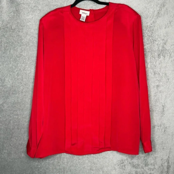 Worthington Women’s Top 24W 2X Red Solid Long Sleeve Round Neck Button Back - Picture 1 of 7